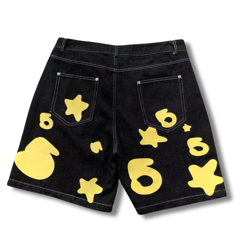 Spider Shorts denim black w yellow