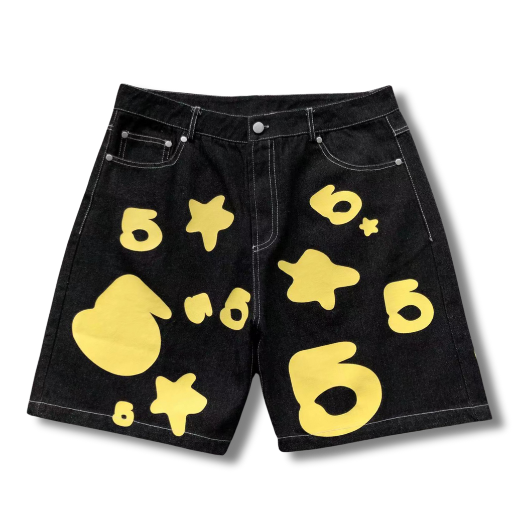 Spider Shorts denim black w yellow