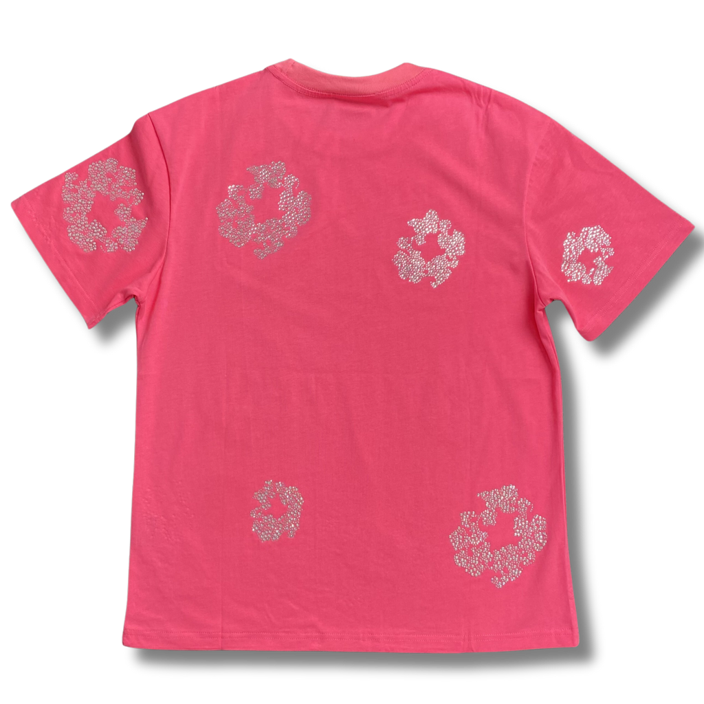 D Tears T Shirt Pink with rhinestones