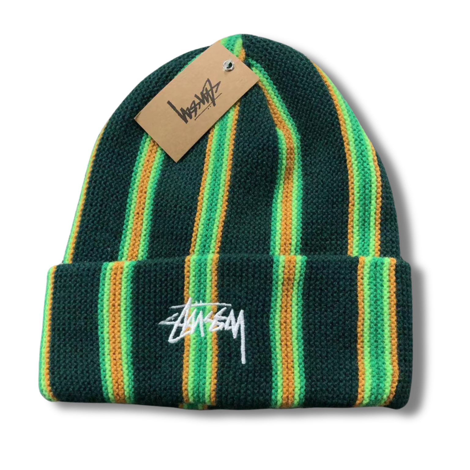 Stu Beanie green w stripes