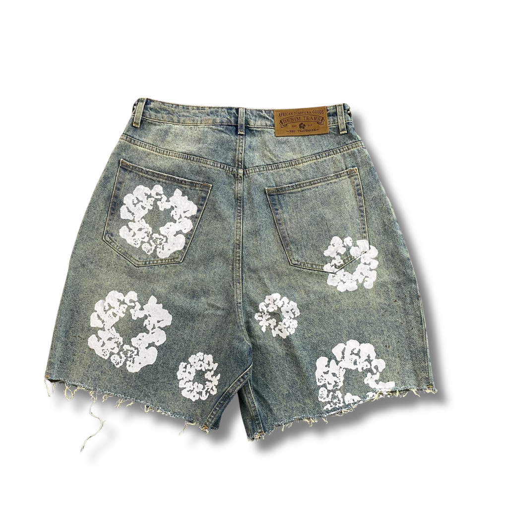 D Tears denim shorts knee length greenish