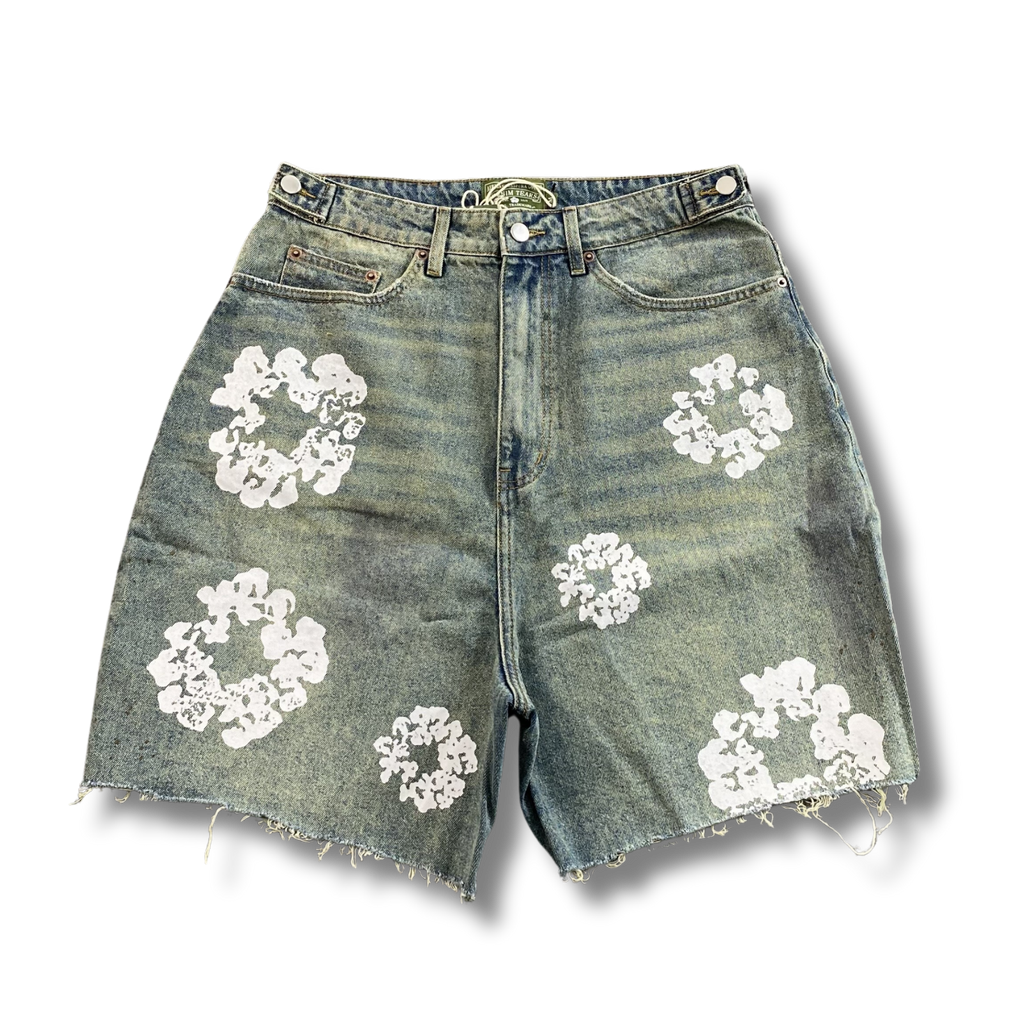 D Tears denim shorts knee length greenish