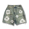 D Tears denim shorts knee length greenish