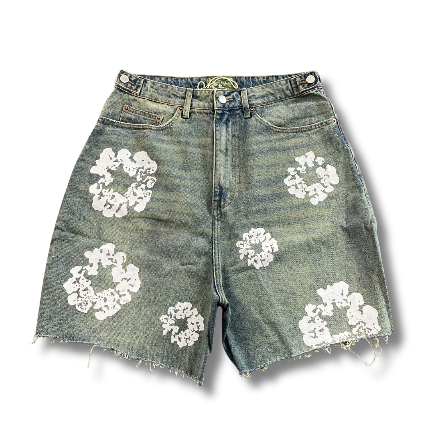 D Tears denim shorts knee length greenish