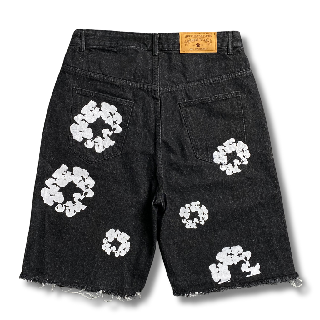 D Tears denim shorts knee length black