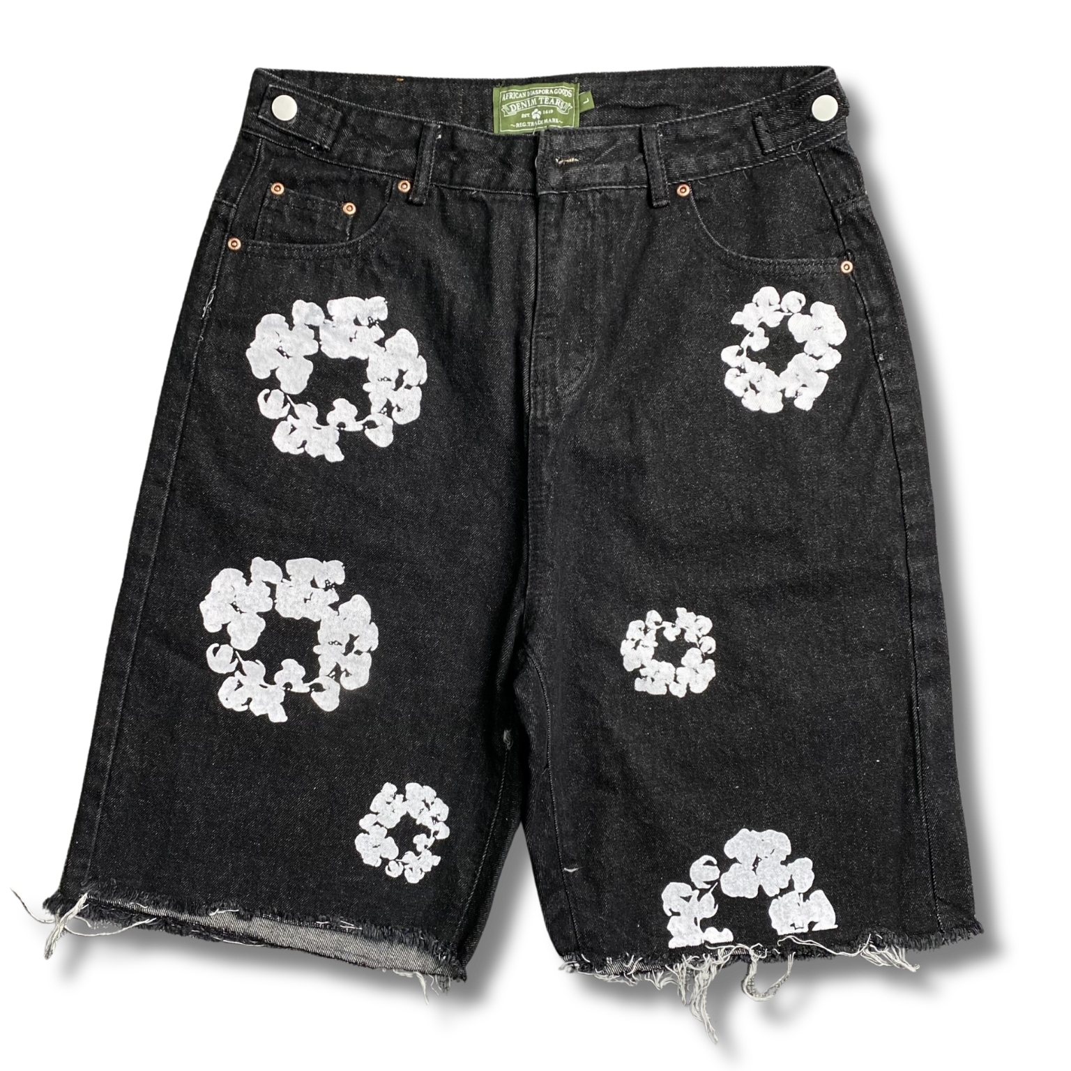 D Tears denim shorts knee length black
