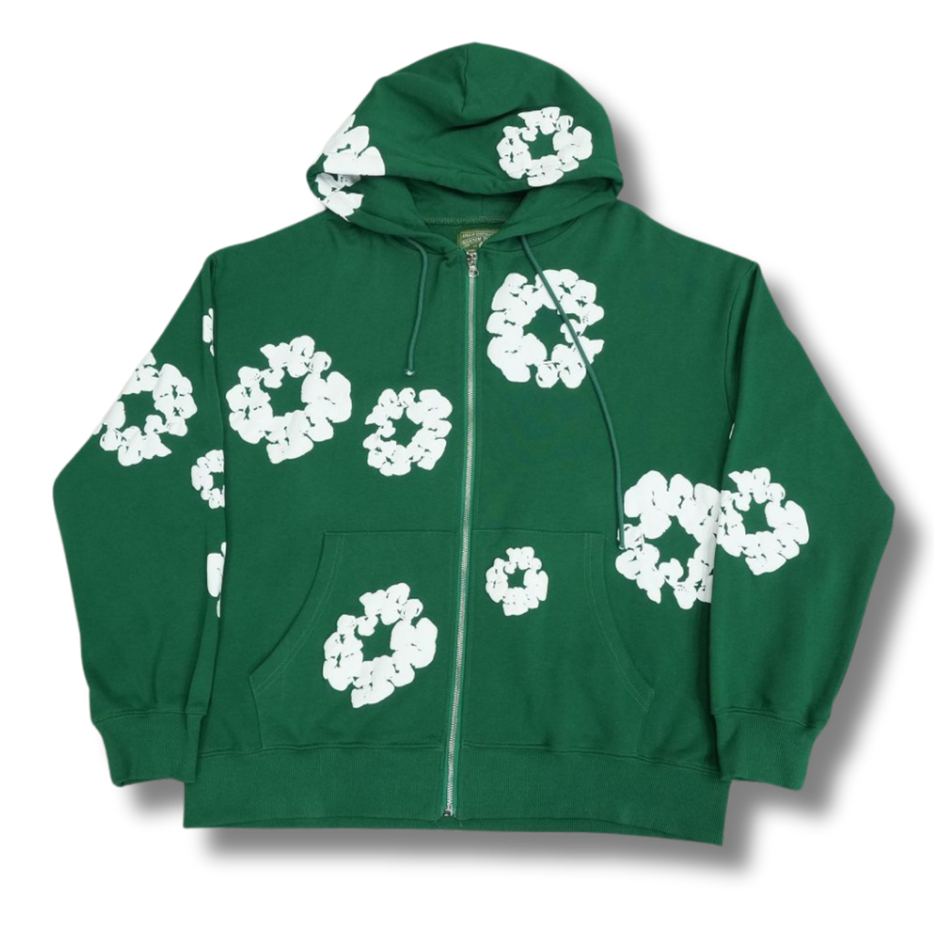 D Tears zip up Hoodie green