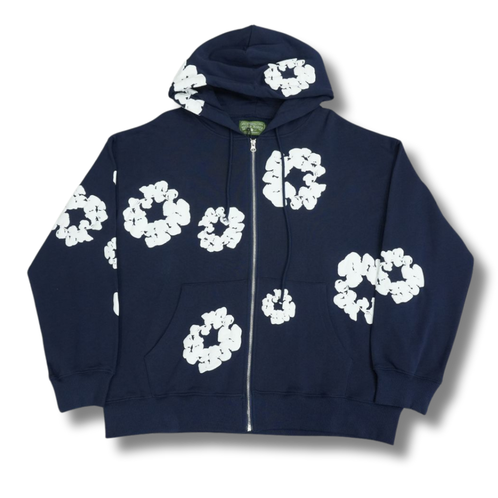 D Tears zip up Hoodie navy