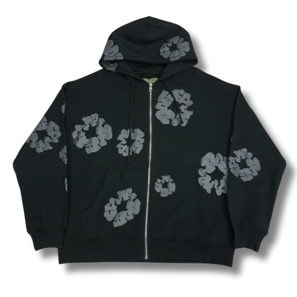 D Tears zip up Hoodie black w gray