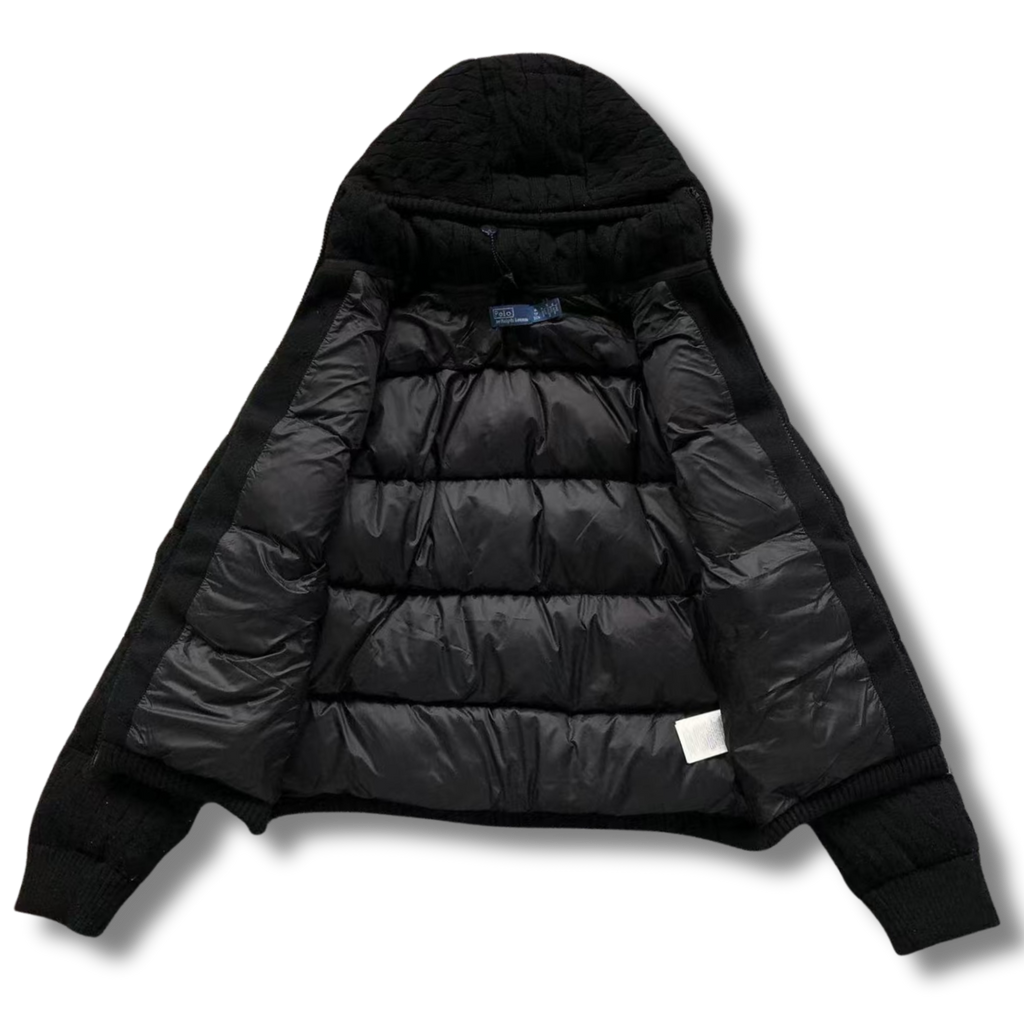 Ralph L Jacket Black w Cable Knit texture