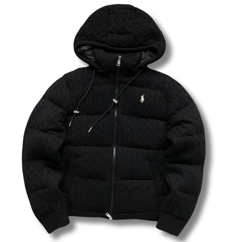 Ralph L Jacket Black w Cable Knit texture
