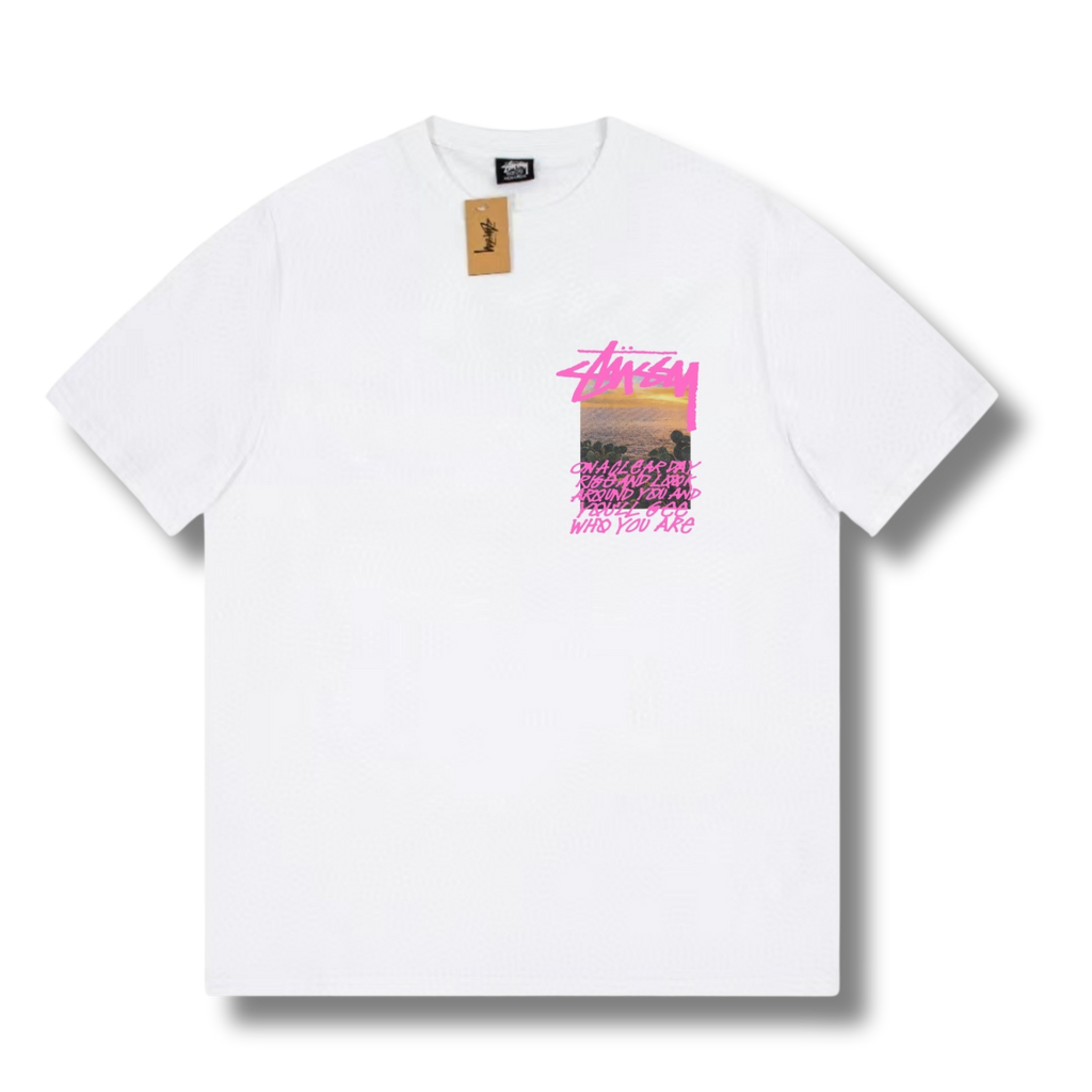 Stu T-shirt White w Pink