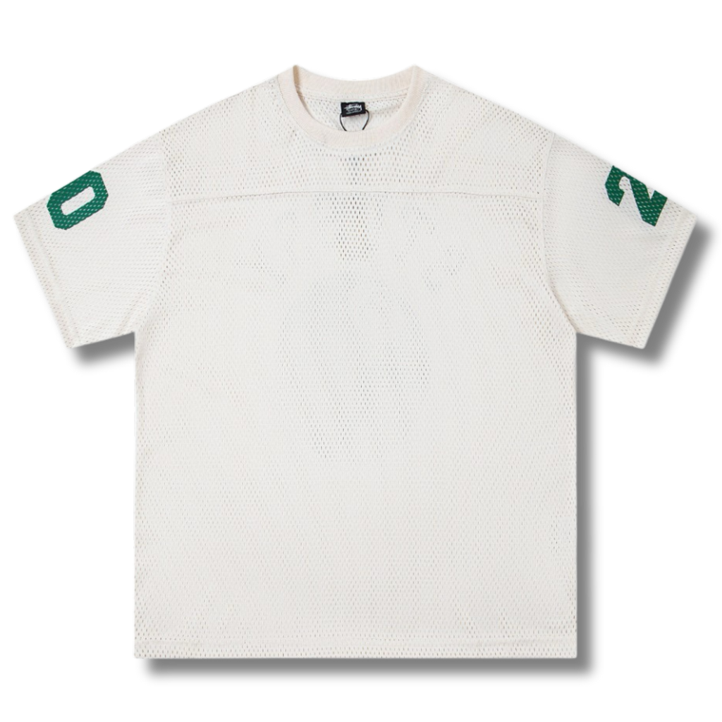 Stu T-shirt White w Green Mesh