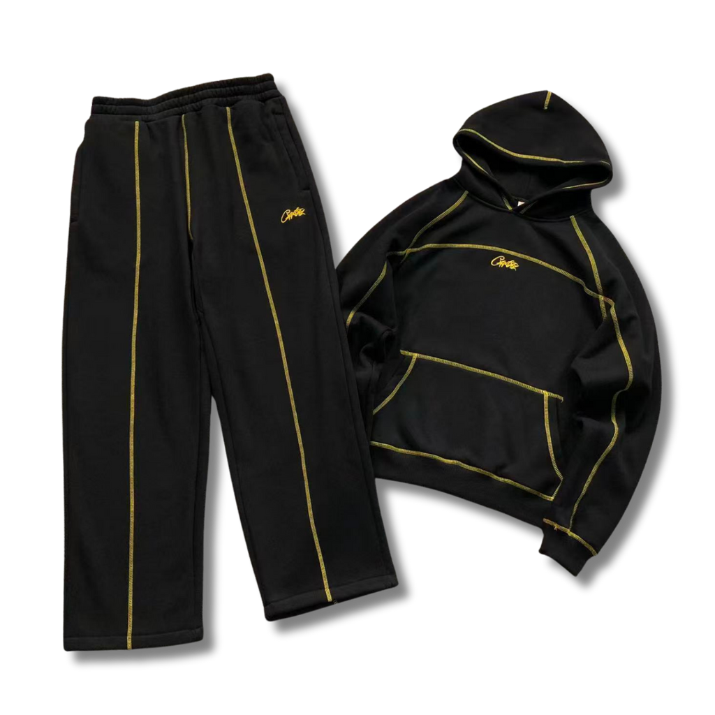 Cortez Tracksuit black w yellow lines