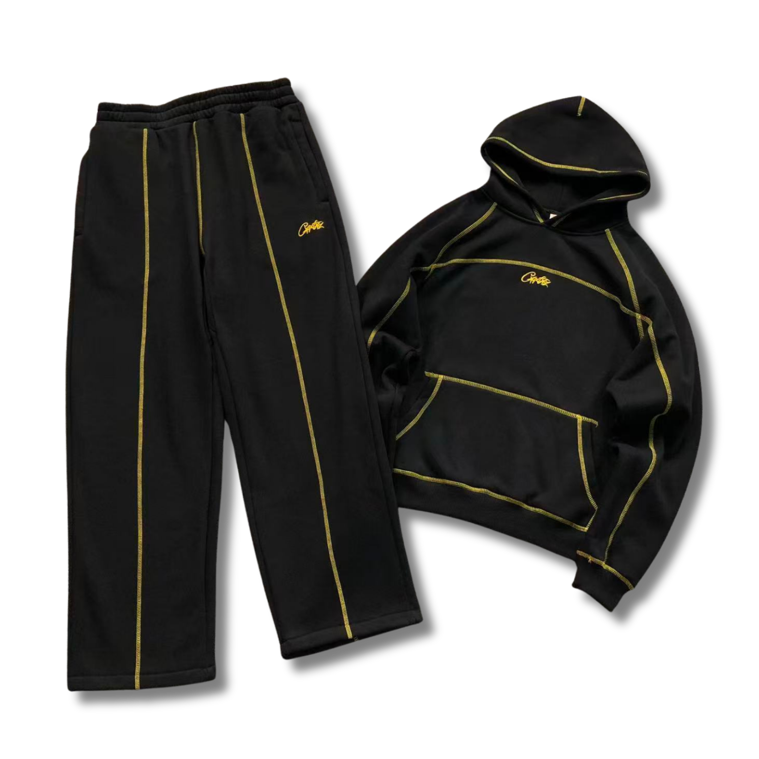 Cortez Tracksuit black w yellow lines